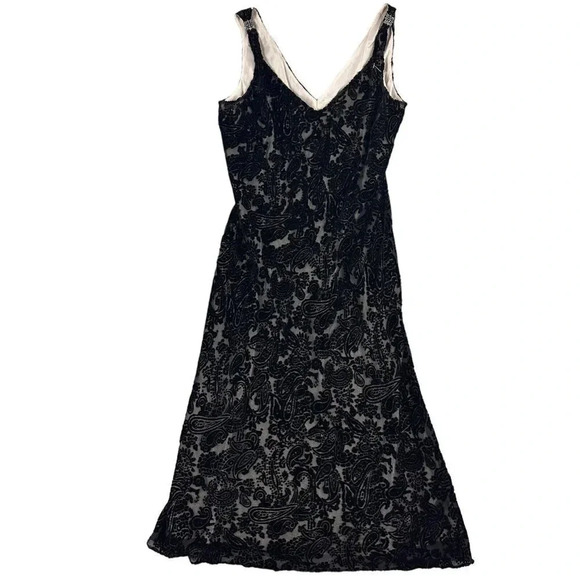 Y2K Slip Dress size 10 P Midi Brocade Jacquard 90s Dark Romantic Practical Magic - Picture 1 of 16
